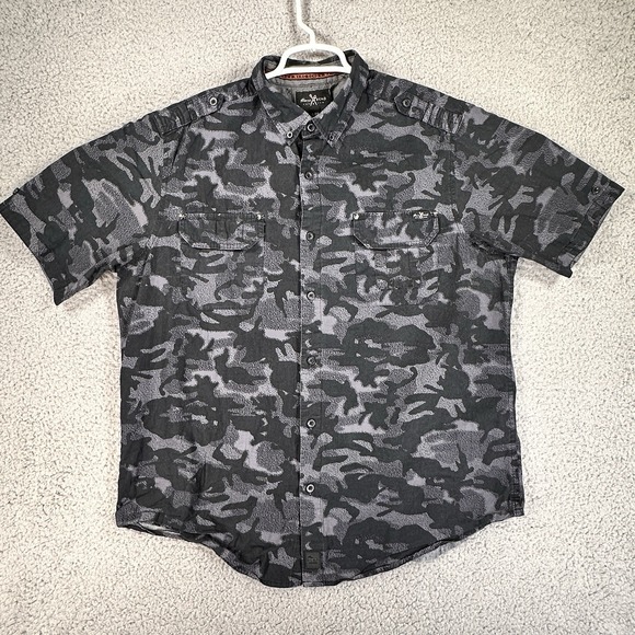 Marc Ecko Cut & Sew Shirt Mens Size XL Short Sleeve Button Down Camo Black Gray - Picture 1 of 8
